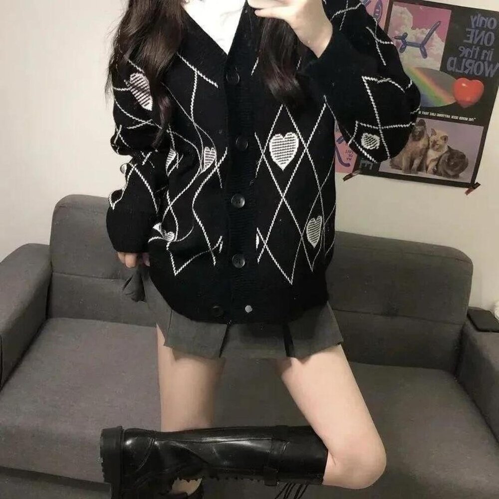 Korean Heart Pattern Women’s Knitted Cardigan